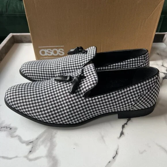 ASOS Houndstooth White Black Dress Loafers Size 11 - Picture 5 of 8